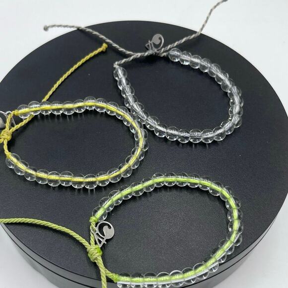 4ocean Recycled Bali Beaded Adjustable Yellow Blue Gray Bracelet set of three - Picture 8 of 9